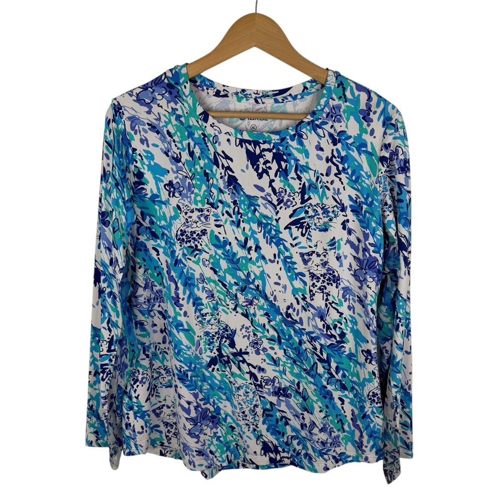 IBKUL Abstract Leopard Print Mesh Top Size XL Blue UV Protection Outdoors Active